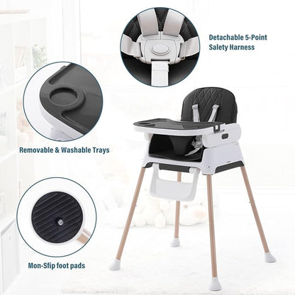 3 in 1 Baby High Chair,Adjustable Convertible Baby High Chairs for Babies and Toddlers,Black