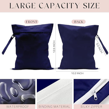 Waterproof Wet Bag for Swimsuit, Travel Beach Wet Dry Bag, Hidden Zipper Reusable Blue Wet Bags, for Travel Beach Wet Swimsuits Toiletries Diapers Dirty Gym Clothes Laundry Bag