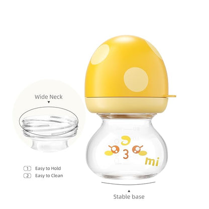 YOHKOH Newborn Glass Baby Bottles with Slow Flow Nipple for 0+ Months, Wide Neck Feeding Bottle, 2.7oz/80ml (Yellow, 2.7oz (Pack of 4))