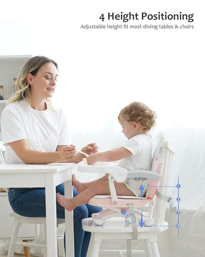 Baby Booster Seat for Dining Table with Removable Tray & Cushion, 3in1 Portable Toddler Booster Seat, 4 Height Adjustable Travel High Chair for Babies and Toddlers