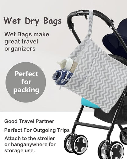ALVABABY 2pcs Cloth Diaper Wet Dry Bags Waterproof Reusable with Two Zippered Pockets Travel Beach Pool Daycare Soiled Baby Items Yoga Gym Bag for Swimsuits or Wet Clothes L2933