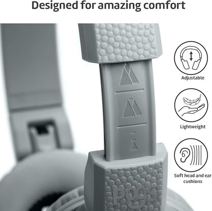 POGS Kids Bluetooth Wireless Headphones | The Gecko 2 | Foldable, Durable Headphones for Kids 3+ | Volume Limited 85 dB, Microphone | On-Ear | Wireless Music-Sharing Function (rGrey)