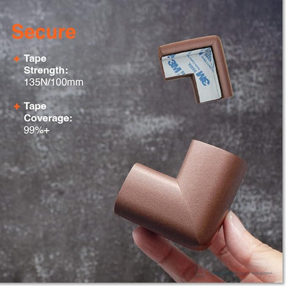 Roving Cove HeftyFit Corner Protector for Baby (4 Large Corners), Heavy-Duty Soft Rubber Foam Furniture Corner Bumper Guards, 3M Adhesive Pre-Taped, Coffee Brown