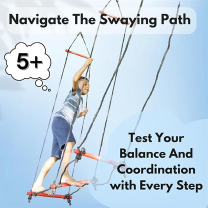 Slackers Exclusive Ninjaline Kit with Rickety Bridge & 15' Bachar Ladder – 36' Obstacle Course Line with 7 Obstacles – Outdoor Ninja Training System
