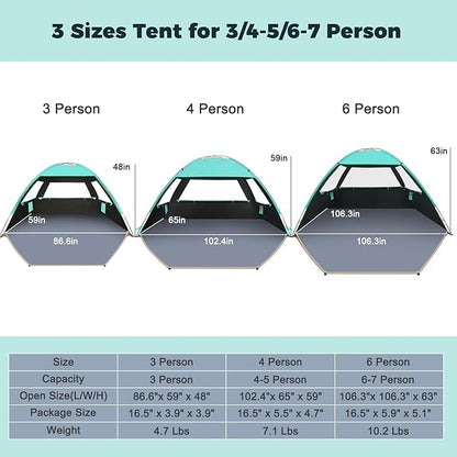 Gorich Beach Tent Sun Shelter for 3/4-5/6-7/8-10 Person with UPF 50＋ UV Protection, Lightweight & Easy Setup Beach Shade Canopy, Portable Beach Shade Tent Beach Cabana