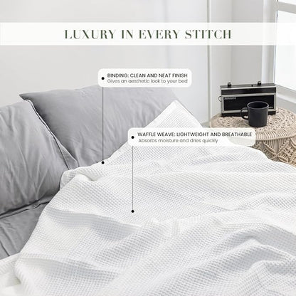 Salt Earth GOTS Certified 100% Organic Cotton Throw Blanket, 90" X 90" Waffle Blankets & Throws for Bed, Throw Blanket for Couch, Modern & Cozy Blanket, All Seasons, Comfy & Soft Blanket (Snow White)