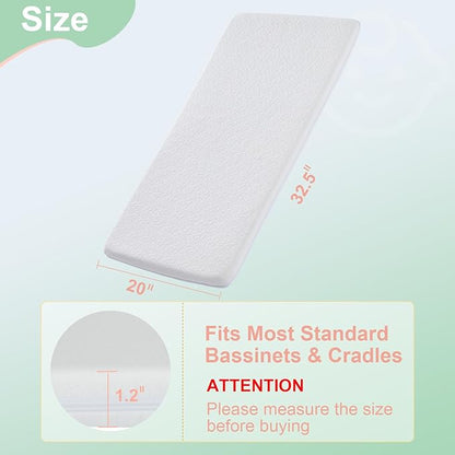 Bassinet Mattress Topper, Gel Memory Foam Mattress with Removable Cover Fit for Baby Delight Beside Me Dreamer Bassinet (32.5" x 20"), Waterproof Breathable Soft Bassinet Mattress