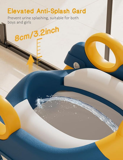 Potty Training Seat, Toddler Toilet Seat With Steps, 2 In 1 Toddler Potty Training Toilet With Splash Guard, Anti-Slip Step Stool Soft Mat, Adjust High Potty Seats For Toddlers Kids Boys Girls