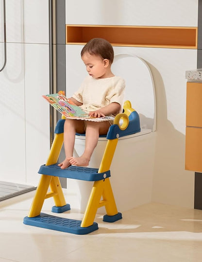 Potty Training Seat, Toddler Toilet Seat With Steps, 2 In 1 Toddler Potty Training Toilet With Splash Guard, Anti-Slip Step Stool Soft Mat, Adjust High Potty Seats For Toddlers Kids Boys Girls