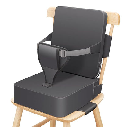 Toddler Booster Seat for Dining Table, Non-Slip Kitchen Chair Booster Seat with Backrest and Adjustable Straps, Portable PU Waterproof Travel Baby Booster Increasing Cushion