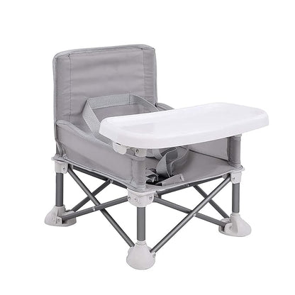 PandaEar Portable Baby Seat Travel| Compact Fold with Straps for Indoor/Outdoor Use| Great for Camping, Beach, Lawn |Toddlers, Kids, Boys, Girls (Grey with Placemat)