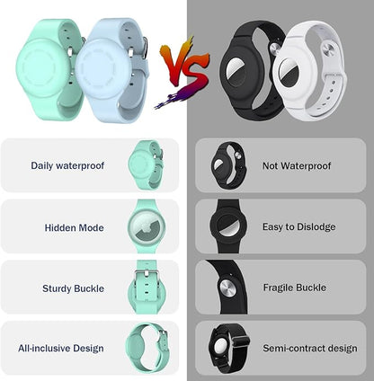 R-fun Waterproof for Air Tag Bracelets [2 Pack] Compatible with Apple Air Tag Finders with Soft Silicone,Anti Lost GPS Item Finders Case Cover,Mint Green/Light Blue