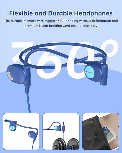 Kids Headphones, Wired Air Conduction Open Ear Headphones, 85dB Volume Limiting-Blue, Pink