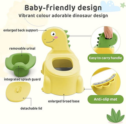 Potty Seat Baby Training Chair Boys Girls Toddler Dinosaur Comfortable children 1-5 years old Baby toilet Animal seat with lid back potty trainer (Yellow)