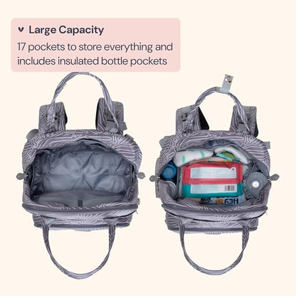 BabbleRoo Diaper Bag Backpack - Baby Essentials, Travel Essentials Baby Bag with Changing Pad, Stroller Straps & Pacifier Case - Unisex, Gray Swirls