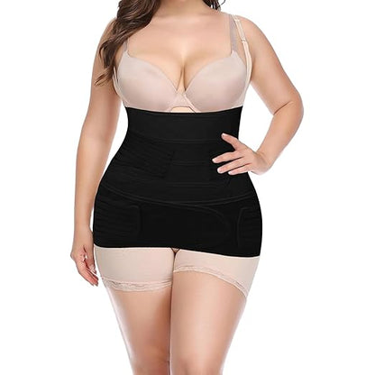 2 in 1 Postpartum Belly Band Wrap Black, C-Section Support Belt Medium, Post Partum Support Recovery Waist/Pelvis Belt, Hysterectomy Belly Band Binder Girdle Stomach