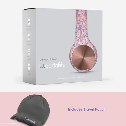 LilGadgets Connect+ Pro Wired Kids Headphones for School w/Microphone, Volume & Noise Reduction Over-Ear Headset w/Cord, SharePort Technology & SoftTouch Padding, Girl Power - Headphones for Kids