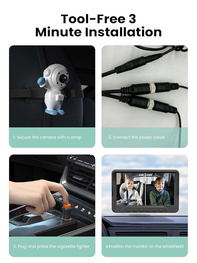 GROWNSY Dual Car Camera Baby Monitor, 7" 1080P AHD Car Camera for 2kids, Backseat Mirror for Baby Rear Facing with Infrared Night Vision, Easily Observe Baby's Every Move