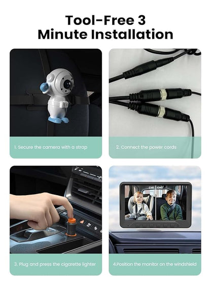 GROWNSY Dual Car Camera Baby Monitor, 7" 1080P AHD Car Camera for 2kids, Backseat Mirror for Baby Rear Facing with Infrared Night Vision, Easily Observe Baby's Every Move