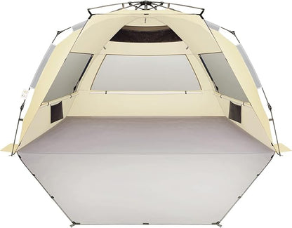 Oileus XX-Large Pop Up Beach Tent Sun Shelter for 5-6 Person Portable Sun Shade Instant Tent for Beach with Carrying Bag, Stakes, 6 Sand Pockets, Anti UV for Fishing Hiking Camping Khaki