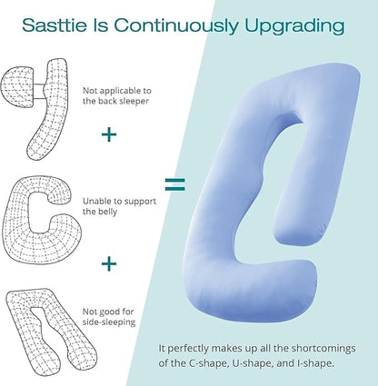 Sasttie Pregnancy Pillows for Sleeping, Jumbo U Shaped Cooling Full Body Pillow with Removable Cover, Pregnant Women Must Haves, Maternity Essential, Light Blue