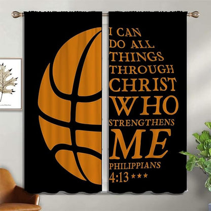 Basketball Blackout Curtains for Boy Girl Room Darkening Decor,Sport Theme and Motto Dark Background Bedroom Living Room Home Rod Pocket Thermal Insulated Window Curtain/Drapes Panel,84x63 Inch…