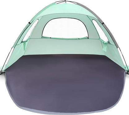 WhiteFang Beach Tent Anti-UV Portable Sun Shade Shelter for 3/4/6/8 Person, Extendable Floor with 3 Ventilating Mesh Windows Plus Carrying Bag, Stakes and Guy Lines