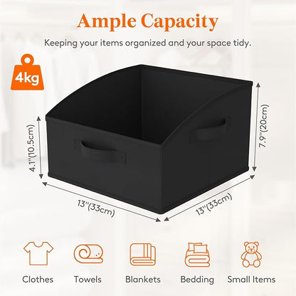 Lifewit Storage Baskets for Shelves, 6 Packs Non-woven Fabric Trapezoid Closet Organizer Bins with Handles, Foldable Clothing Containers Box for Clothes, Toy, Towel, Book, DVD, Hats, Small-Black