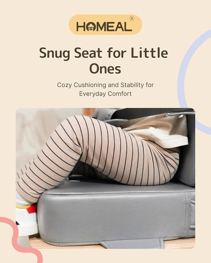 HOMEAL Toddler Booster Seat for Dining Table with Backrest and Adjustable Straps, Breathable Booster Seat for Kitchen Chair, Portable Non-Slip Bottom Booster Seat for Table, Light Grey