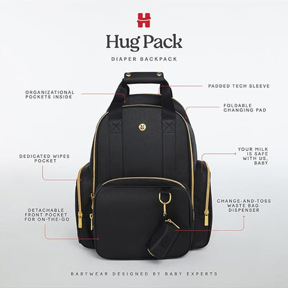 Huggies Signature Hug Pack Diaper Backpack, Black Leather, O/S