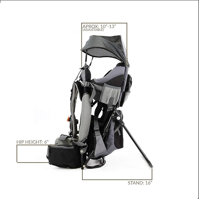 ClevrPlus Canyonero Camping Baby Backpack Hiking Kid Toddler Child Carrier with Stand and Sun Shade Visor, Black