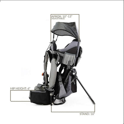 ClevrPlus Canyonero Camping Baby Backpack Hiking Kid Toddler Child Carrier with Stand and Sun Shade Visor, Black