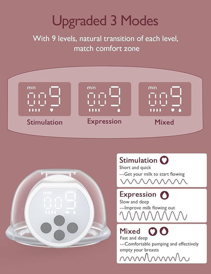 Momcozy Breast Pump S12 Pro Hands-Free, Wearable & Wireless Pump with Soft Double-Sealed Flange, 3 Modes & 9 Levels Double Electric Pump Portable, Smart Display, 24mm, 1 Pack, White