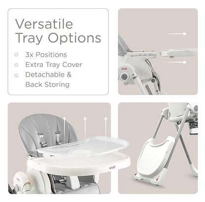 KÜB 3-in-1 Foldable Baby High Chair, 7 Height & 4 Recline Adjustable Seat & Tray for Easy Clean, 2 Locking Wheels, Multifunctional Infant High Chairs for Babies and Toddlers (Grey, with Toys)