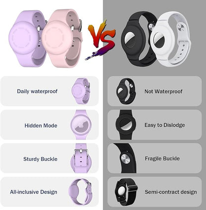 R-fun Waterproof for Air Tag Bracelets [2 Pack] Compatible with Apple Air Tag Finders with Soft Silicone,Anti Lost GPS Item Finders Case Cover,Pink/Light Purple