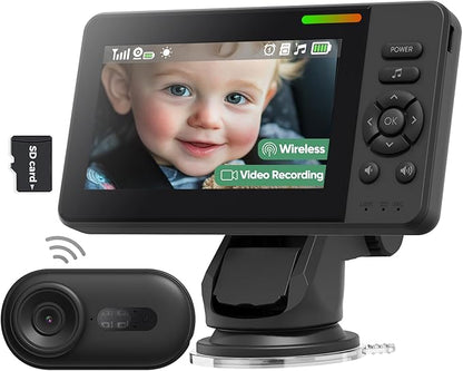 Wireless Baby Car Camera with 1080P Advanced Night Vision and 32H Battery, No Wi-Fi Needed Easy Setup Car Baby Monitor with Video Recording Adjustable Angle, Newborns Travel Essentials Gifts