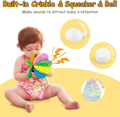 8-in-1 Sensory Balls for Infant Toddlers,Rainbow Fabric Baby Toy for Sensory Development,Montessori Toys for Babies 6-12 Months,8 Different Sensory Tactile Textures with Crinkle Rattle Squeakers