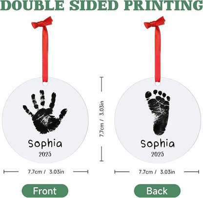 Baby Hand and Footprint Ornament - Baby's Frist Christmas Ornaments with Custom Photo, Name, Date - Personalized Baby Gifts, Newborn Keepsake, New Mom Gifts