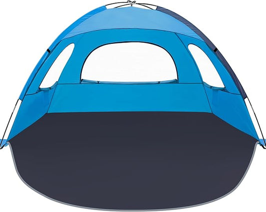 NXONE Beach Tent Sun Shade Shelter for 3/4/6 Person Person with UV Protection, Extended Floor, 3 Mesh Roll Up Windows & 8.0/8.5mm Fiberglass Rods丨Carry Bag Included