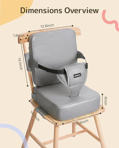 HOMEAL Toddler Booster Seat for Dining Table with Backrest and Adjustable Straps, Breathable Booster Seat for Kitchen Chair, Portable Non-Slip Bottom Booster Seat for Table, Light Grey