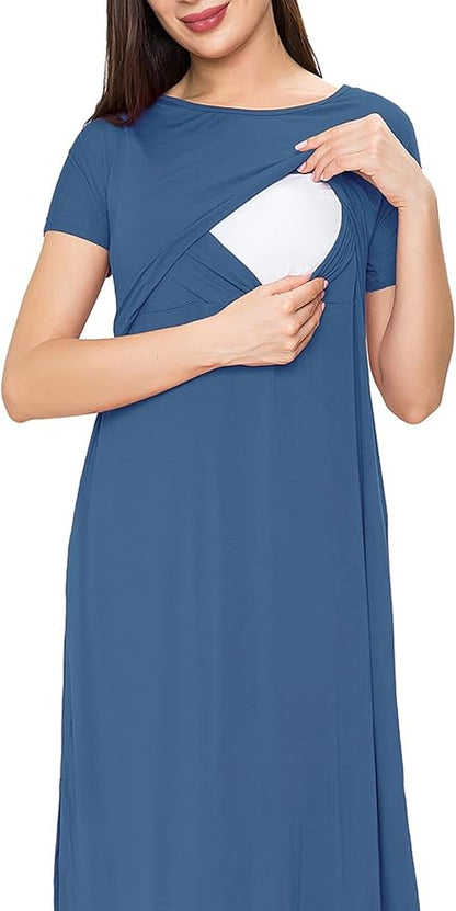 Smallshow Women's Maternity Nursing Dresses Split Long Dress for Breastfeeding