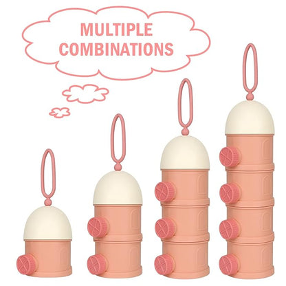 Accmor Formula Dispenser On The Go, 4 Layers Stackable Formula Container to Go, Non-Spill Portable Milk Powder Baby & Kids Snack Container, Pink