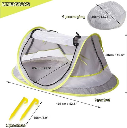 Poray Portable Baby Beach Tent with UPF 50+ Sun Shelter,Mosquito Net and Sunshade, Ideal Pop Up Kids Travel Tent with Carry Bag & 2 Stakes,Outdoor Indoor Play and Sun Protection