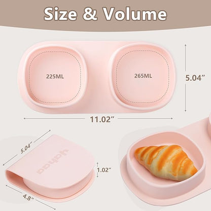 Silicone Foldable Novelty Dinner Plates,Baby Plates Travel Essential with Forks and Spoons,Microwave & Dishwasher Safe,Blush