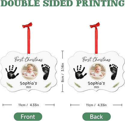 Baby Hand and Footprint Ornament - Baby Frist Christmas Ornament 2025 with Custom Photo, Name, Date - Personalized Baby Gifts, Newborn Keepsake, New Mom Gifts