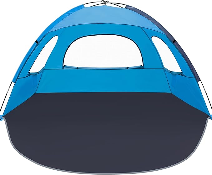 NXONE Beach Tent Sun Shade Shelter for 3/4/6 Person Person with UV Protection, Extended Floor, 3 Mesh Roll Up Windows & 8.0/8.5mm Fiberglass Rods丨Carry Bag Included