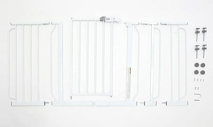 Regalo 56-Inch Extra WideSpan Walk Through Baby Gate, Includes 4-Inch, 8-Inch and 12-Inch Extension, 8 Piece Set - 4 Pack of Pressure Mounts and 4 Pack of Wall Cups and Mounting Kit, White