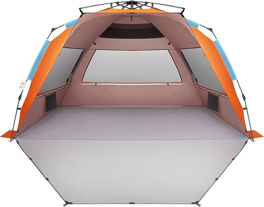 Oileus XX-Large Beach Tent Sun Shelter for 5-6 Person Portable Sun Shade Instant Pop Up Tent for Beach with Carrying Bag, Stakes, 6 Sand Pockets, Anti UV for Fishing Hiking Camping, Waterproof