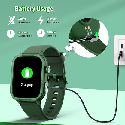 Smart Watch for Kids No Phone Needed, Tempered Glass Fitness Tracker Boy Teens with 19 Sport Modes, Pedometer, Sleep Monitor, Kids Watch Birthday Gifts Toy Gift for Girls Boys 6-16 (Green)