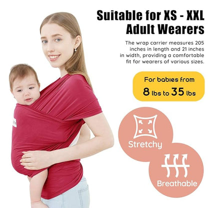 Acrabros Baby Wrap Carrier,Hands Free Baby Carrier Sling,Lightweight,Breathable,Softness,Perfect for Newborn Infants and Babies Shower Gift,Royal Red